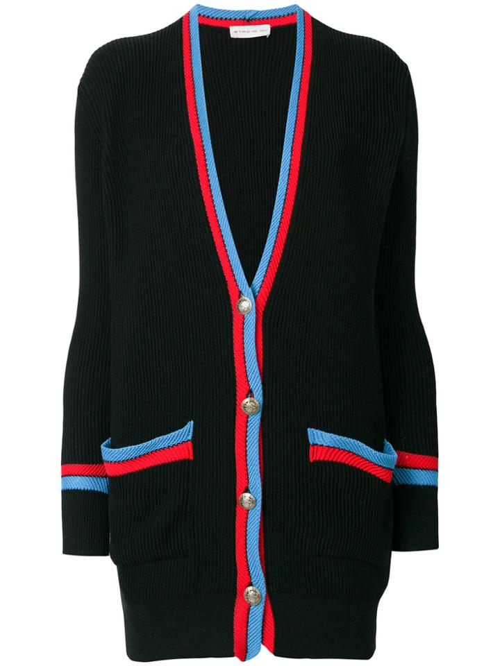Etro Striped Trim Ribbed Cardigan - Black