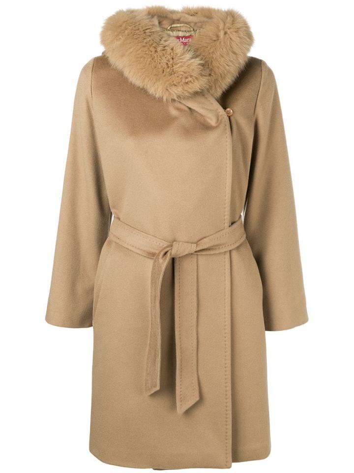 Max Mara Studio Belted Fur Coat - Brown