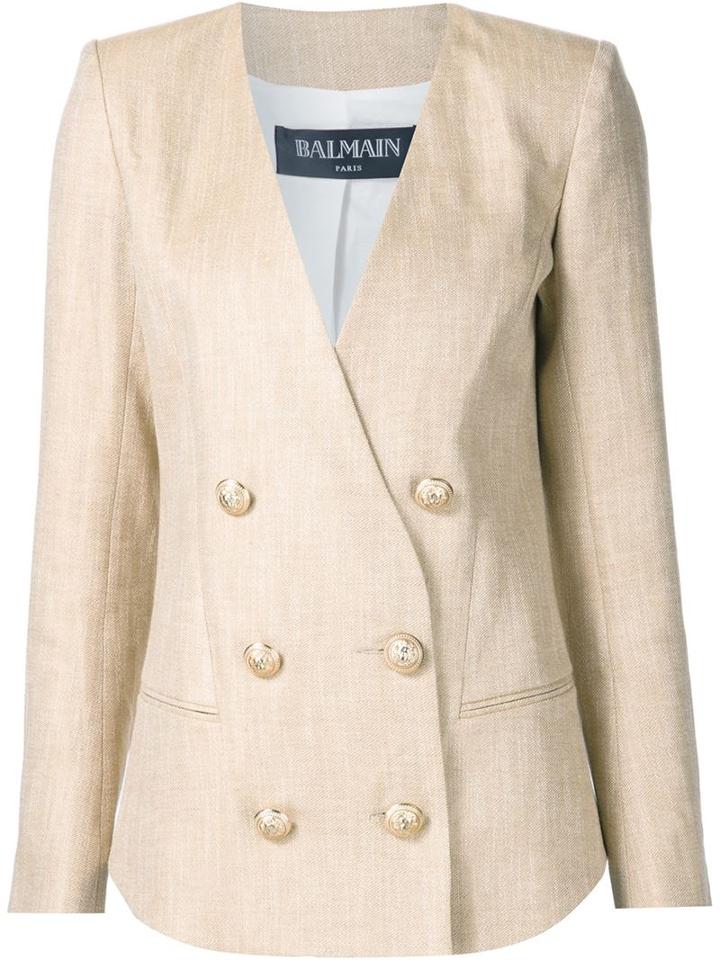 Balmain Double Breasted Blazer, Women's, Size: 42, Brown, Viscose/cotton/linen/flax