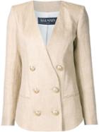 Balmain Double Breasted Blazer, Women's, Size: 42, Brown, Viscose/cotton/linen/flax