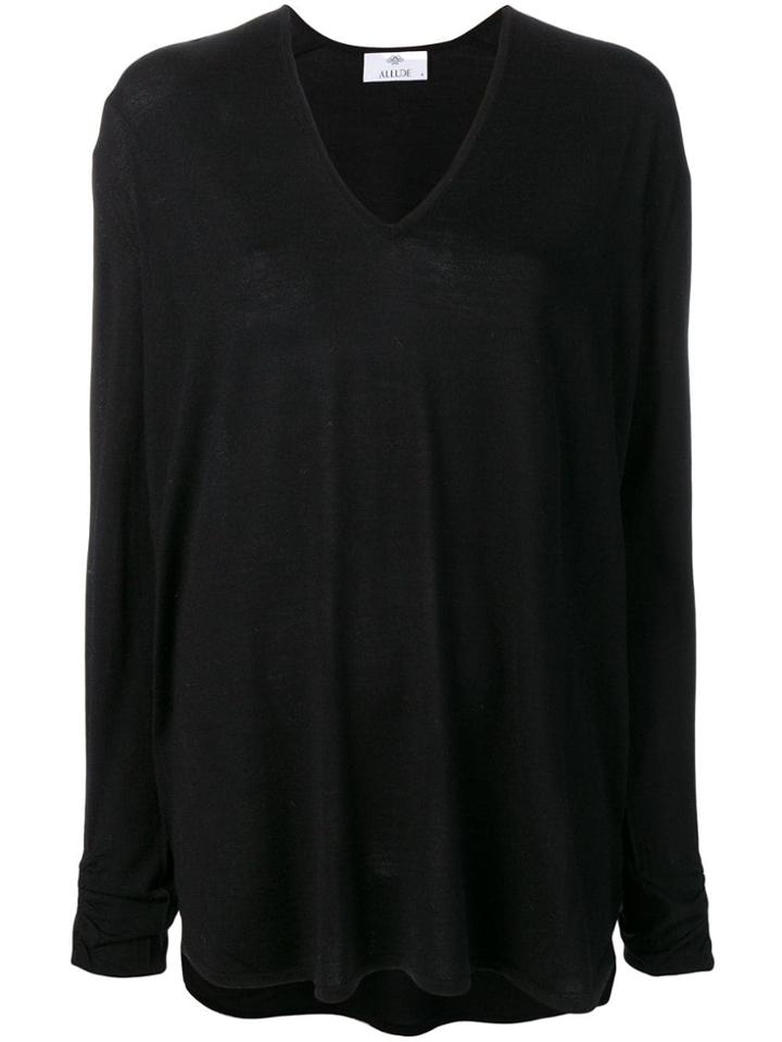 Allude Lightweight V-neck Sweater - Black