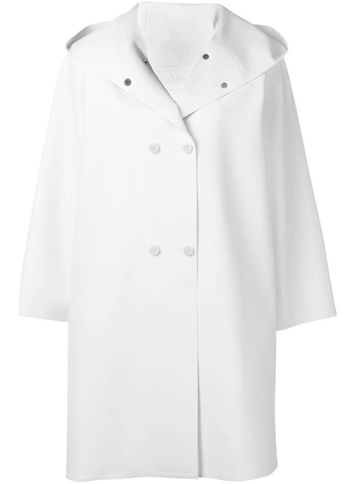 Max Mara Double Breasted Hooded Coat - White