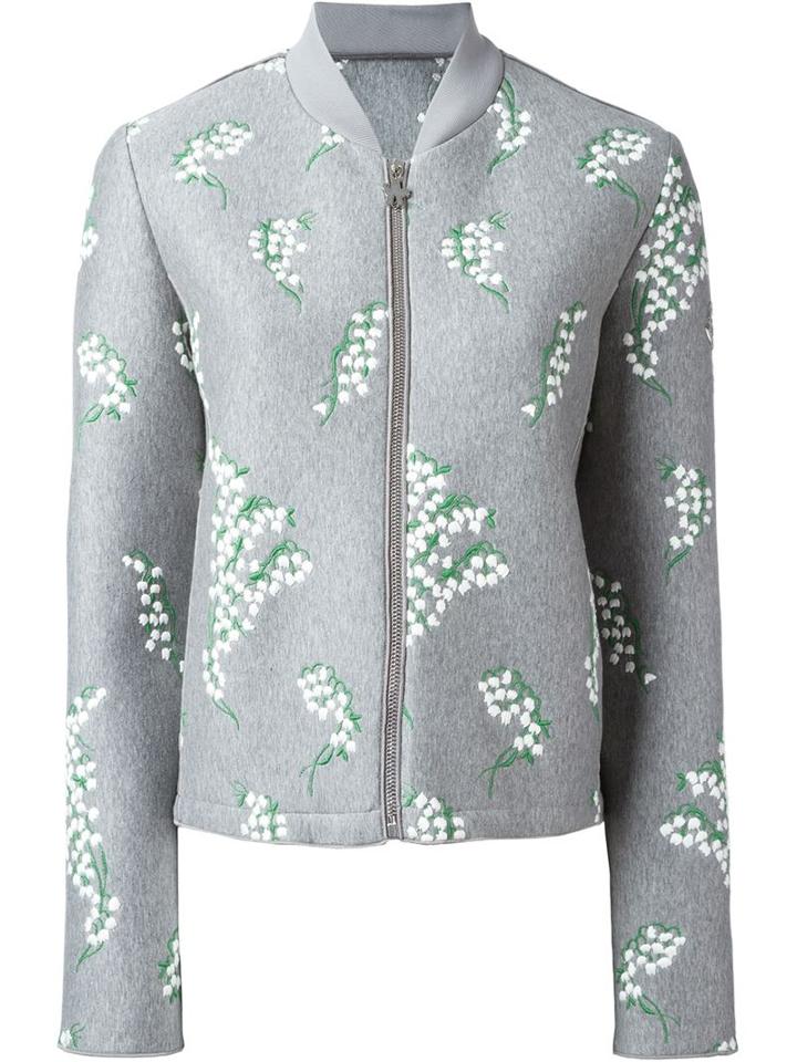 Moncler Gamme Rouge Embroidered Bomber Jacket, Women's, Size: 3, Grey, Cotton