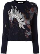 Valentino 'dragon' Embroidered Jumper, Women's, Size: Medium, Blue, Cotton/polyester/cashmere/metallic Fibre