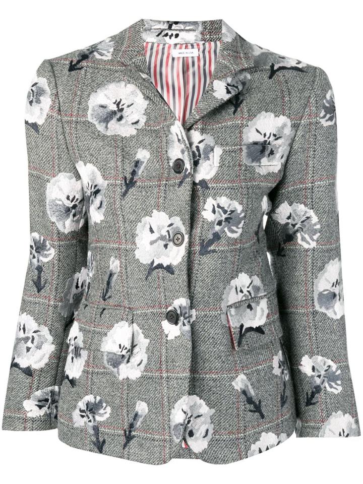 Thom Browne Carnation Embroidered Narrow Sport Coat - Grey