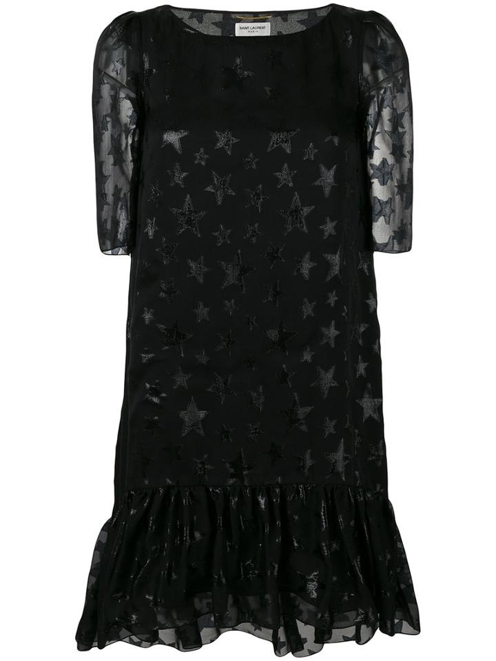 Saint Laurent Star Pattern Midi Dress, Women's, Size: 40, Black, Silk/polyamide