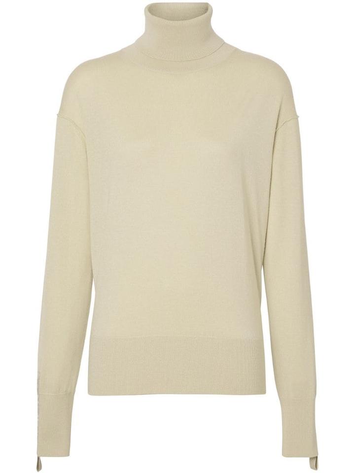 Burberry Logo Detail Merino Wool Silk Roll-neck Sweater - Neutrals