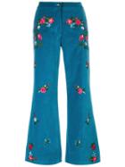Vivetta Floral Embroidered Flared Trousers, Women's, Size: 38, Blue, Cotton/spandex/elastane/acetate/polyester
