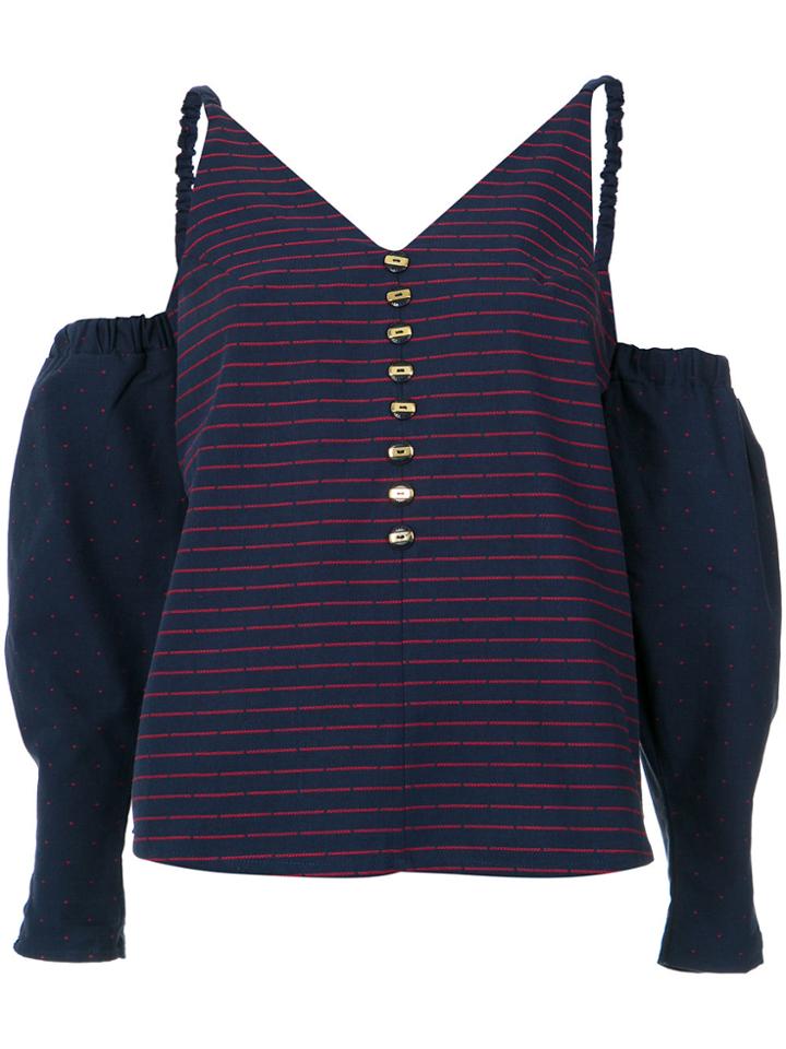 Lilly Sarti Cold Shoulders Printed Blouse - Blue