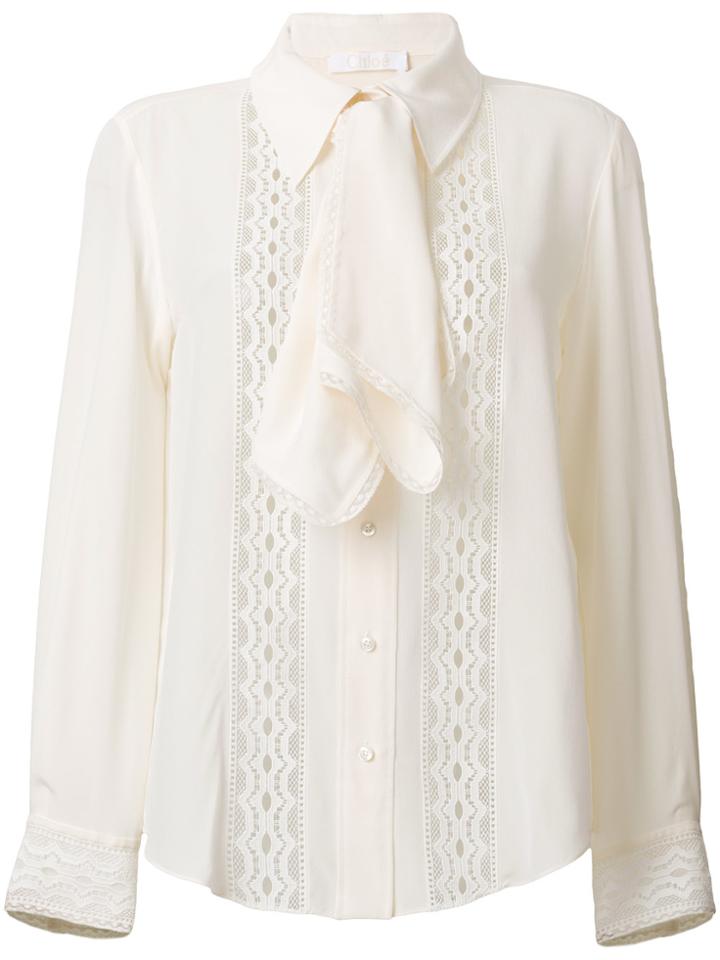 Chloé Ruffled Lace Insert Blouse - Nude & Neutrals
