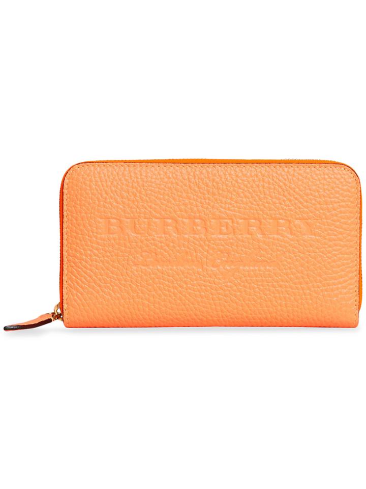 Burberry Embossed Leather Ziparound Wallet - Yellow & Orange