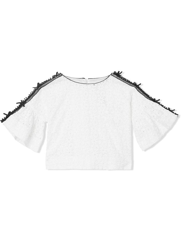 Burberry Kids Teen Lace Trim Embroidered Cotton Top - White