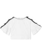 Burberry Kids Teen Lace Trim Embroidered Cotton Top - White