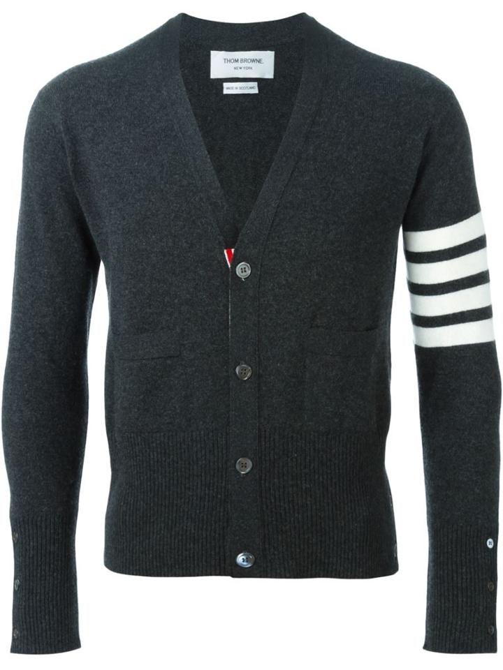 Thom Browne - V-neck Cardigan With 4-bar Stripe In Dark Grey Cashmere - Men - Cashmere - 1, Cashmere