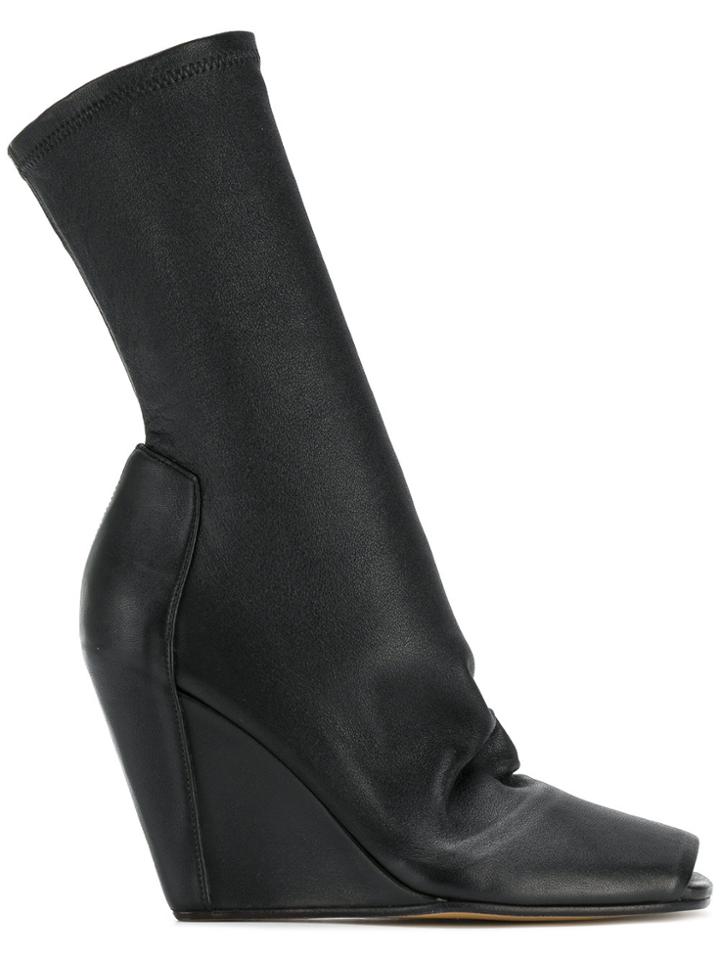 Rick Owens Open Toe Wedge Booties - Black