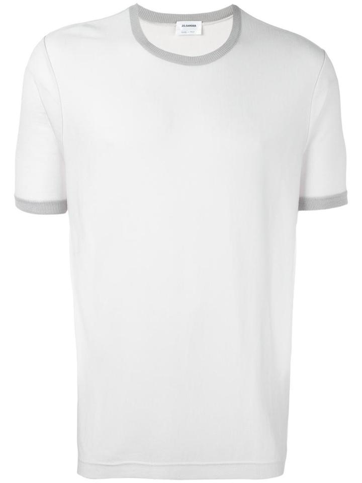 Jil Sander Contrast Crew Neck T-shirt, Men's, Size: 48, White, Virgin Wool/silk