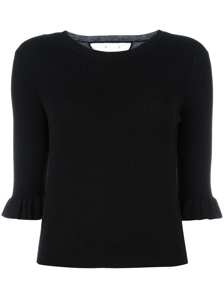 Red Valentino Tulle Insert Ribbed Jumper, Women's, Size: Small, Black, Silk/cashmere/polyamide