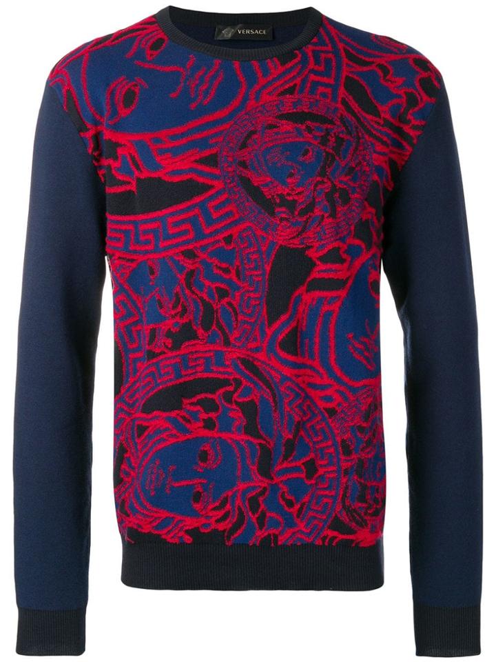 Versace Jacquard Knit Sweater - Blue