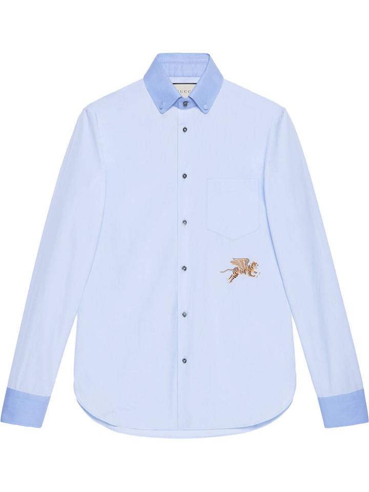 Gucci Tiger Fil Coupé Cotton Shirt - Blue