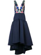 Marchesa Notte Floral Embroidery & Applique Dress - Blue