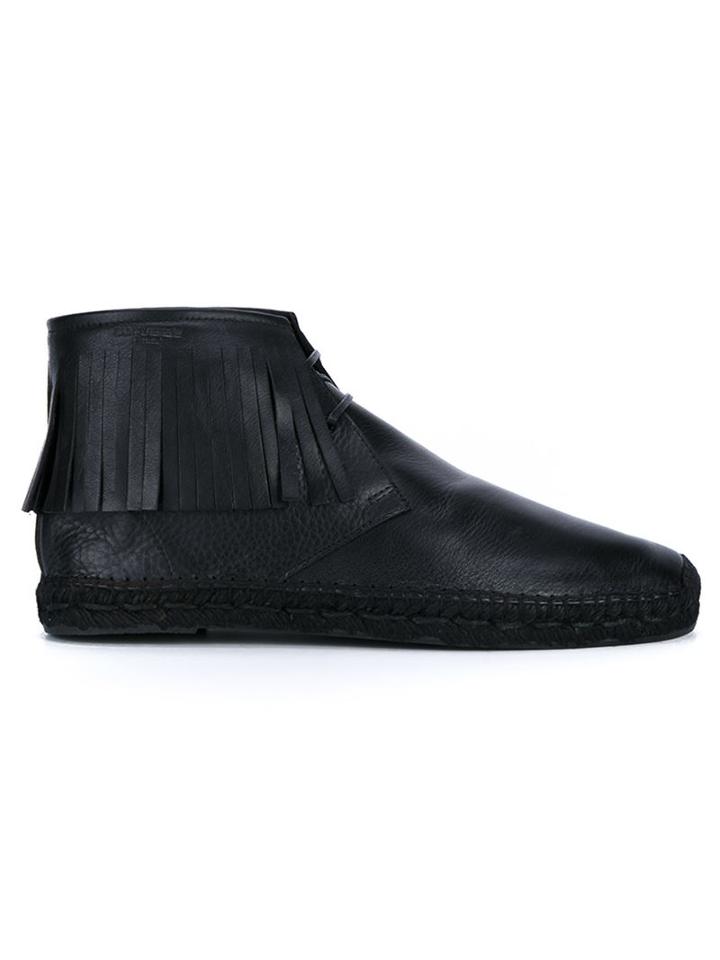 Saint Laurent Fringe Leather Lace-up Espadrille Boots
