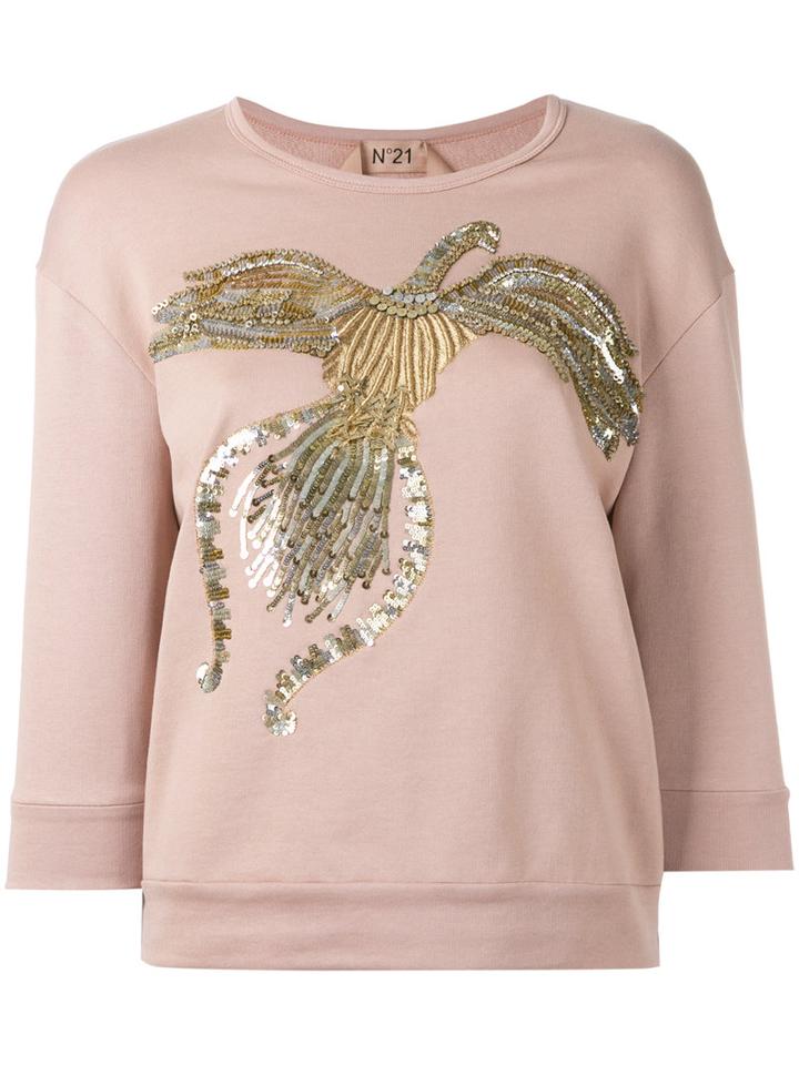 No21 Sequin Embellished Sweatshirt, Women's, Size: 44, Pink/purple, Cotton/polyester/pvc/glass