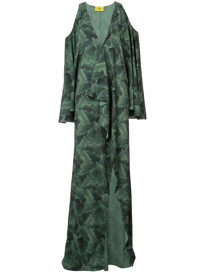 Baja East - Banana Leaf Print Cold Shoulder Dress - Women - Polyester - 2, Green, Polyester