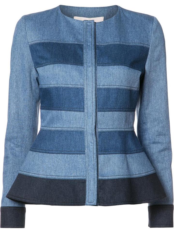 Carolina Herrera Denim Peplum Jacket, Women's, Size: 4, Blue, Acetate/polyester/cotton