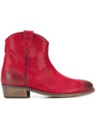 Via Roma 15 Distressed Western Ankle Boots - Red