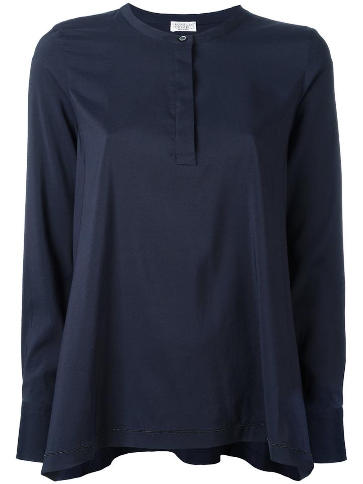 Brunello Cucinelli One Button Pleated Blouse, Women's, Size: Medium, Blue, Silk/spandex/elastane
