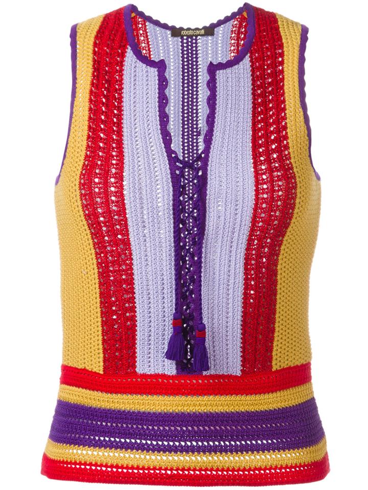 Roberto Cavalli Lace-up Crochet Top - Multicolour