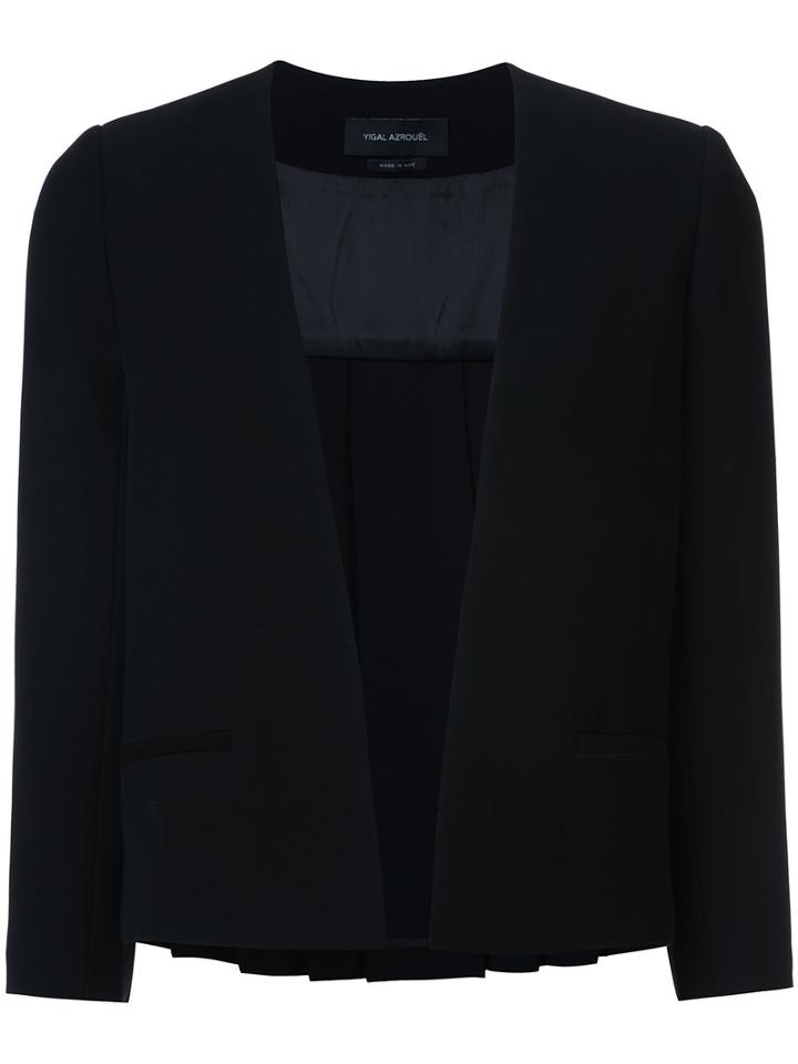 Yigal Azrouel - Pleated Cropped Blazer - Women - Polyester - 10, Black, Polyester