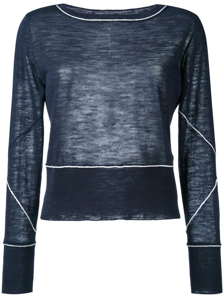 Dondup - Piping Detailing Longsleeved T-shirt - Women - Silk/viscose - S, Blue, Silk/viscose