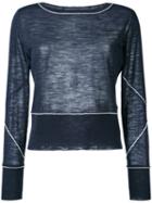 Dondup - Piping Detailing Longsleeved T-shirt - Women - Silk/viscose - S, Blue, Silk/viscose