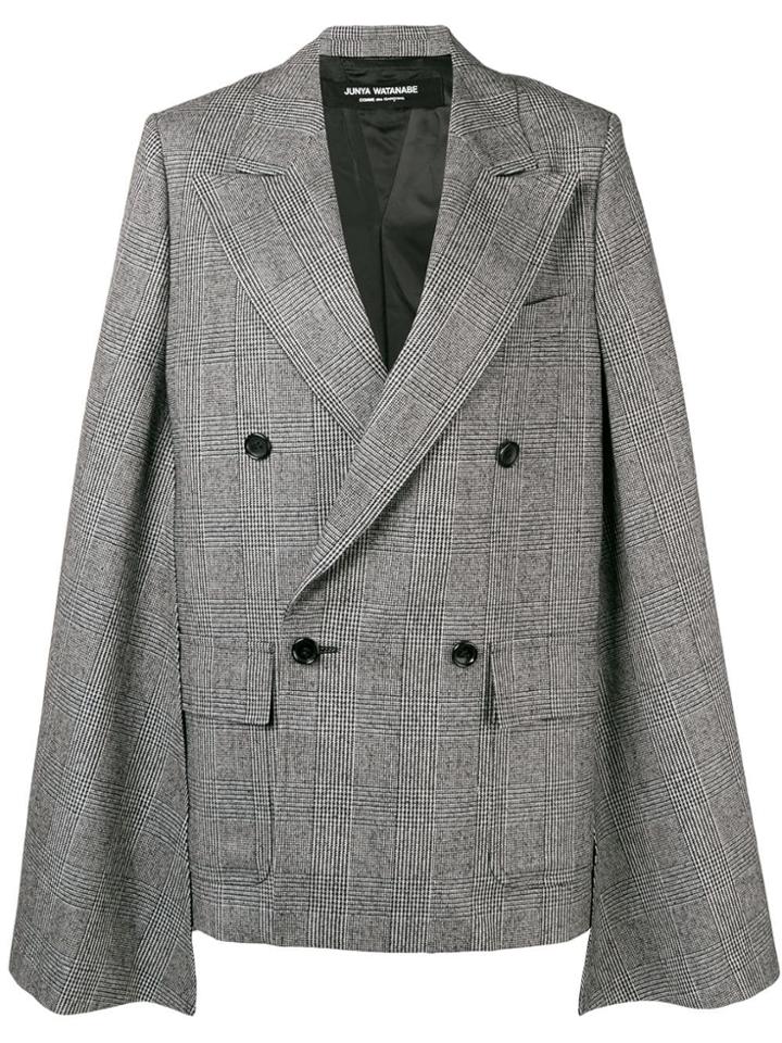 Junya Watanabe Extra-long Sleeved Oversized Checked Jacket - Black