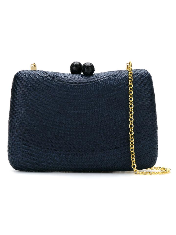 Serpui Woven Straw Clutch - Blue