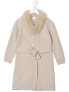 La Perla Kids Fur Collar Coat, Girl's, Size: 10 Yrs, Nude/neutrals