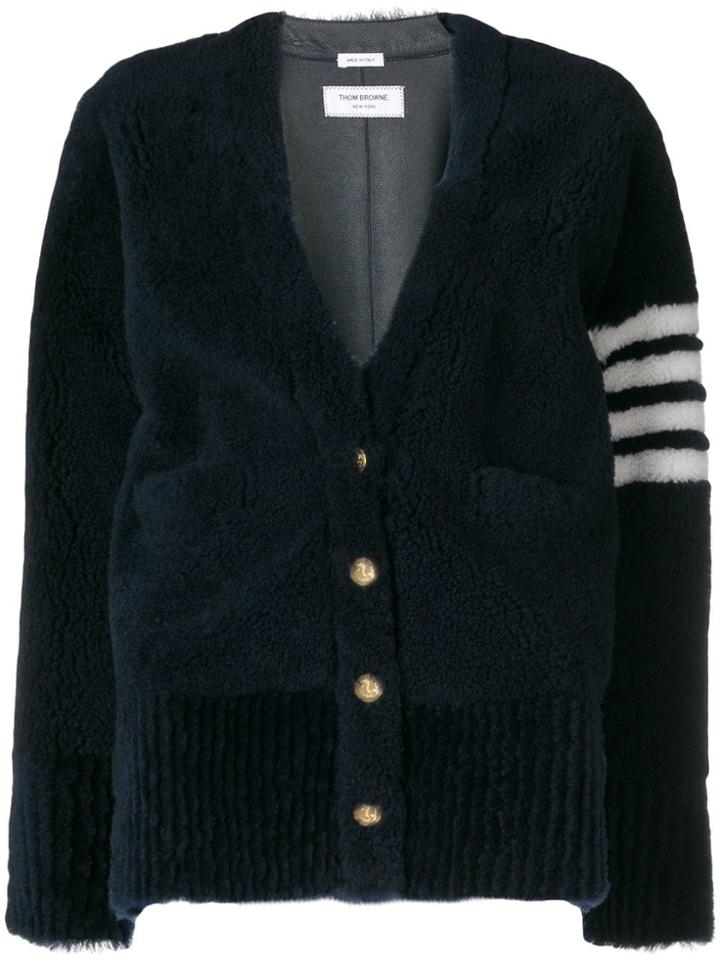 Thom Browne 4-bar Shearling Cardigan Jacket - Blue