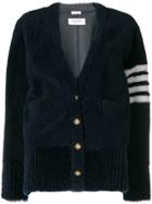 Thom Browne 4-bar Shearling Cardigan Jacket - Blue