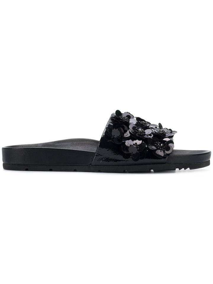 Kennel & Schmenger Floral Appliqué Slides - Black