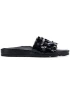 Kennel & Schmenger Floral Appliqué Slides - Black