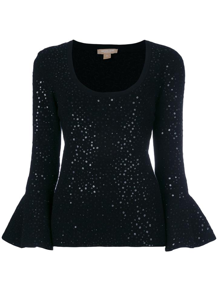 Michael Kors Sequin Flute Sleeve Top - Black