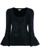 Michael Kors Sequin Flute Sleeve Top - Black