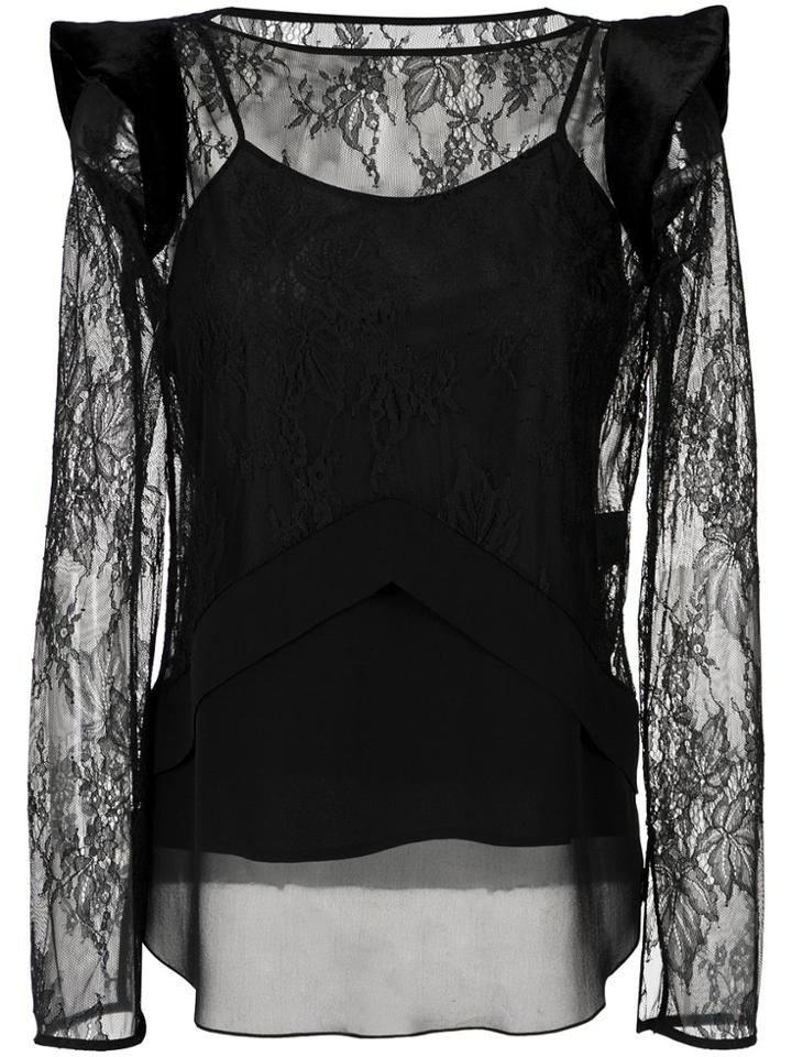 Tufi Duek Structured Shoulder Lace Blouse - Black