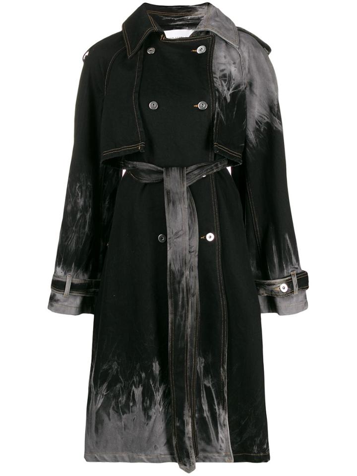 Matthew Adams Dolan Belted Bleached Effect Trench Coat - Black