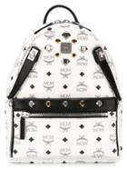 Mcm Logo Print Backpack, White, Pvc/leather/nylon