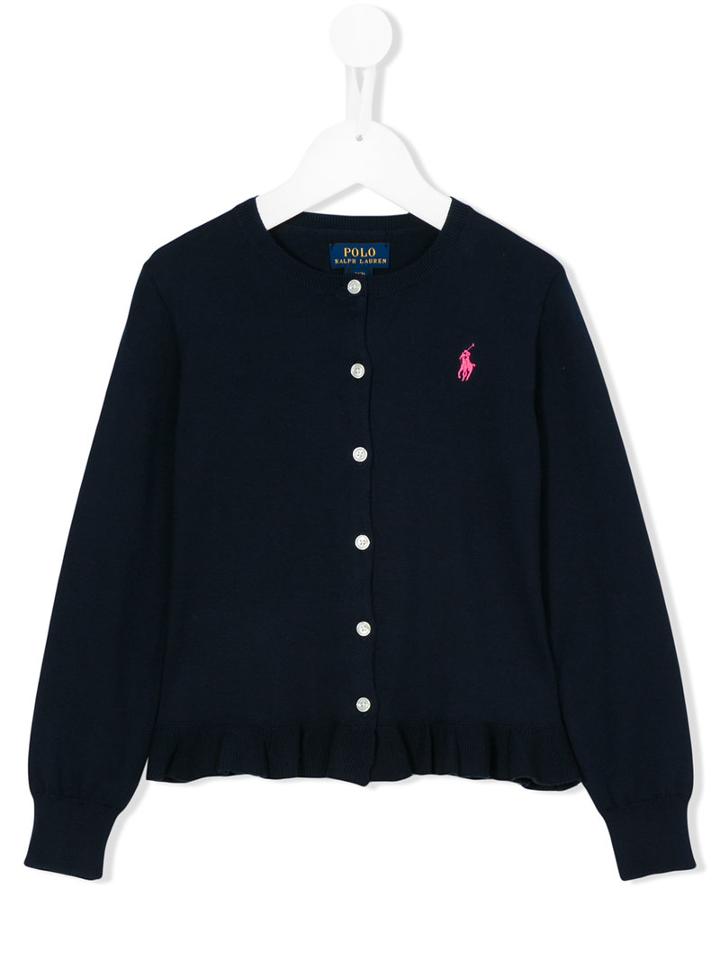 Ralph Lauren Kids Embroidered Logo Cardigan, Girl's, Size: 6 Yrs, Blue