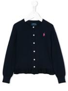 Ralph Lauren Kids Embroidered Logo Cardigan, Girl's, Size: 6 Yrs, Blue