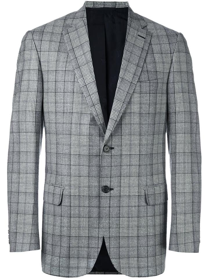 Brioni Plaid Blazer, Men's, Size: 48, Black, Cupro/virgin Wool