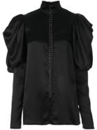 Vera Wang Satin Puff Sleeve Blouse - Black